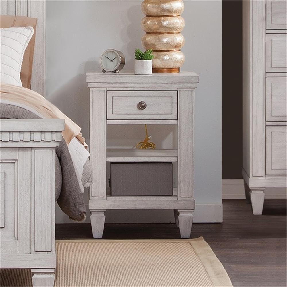 American Woodcrafters Salter Path Oyster White Wood 1-Drawer Storage Farmhouse Nightstand